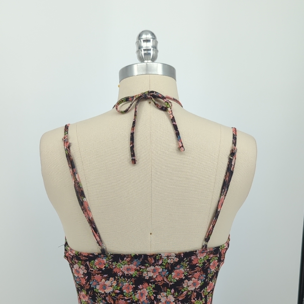 00065 Forever 21 Floral Mesh Midi Dress Black Pink Size Medium bohemian sexy - Picture 5 of 7